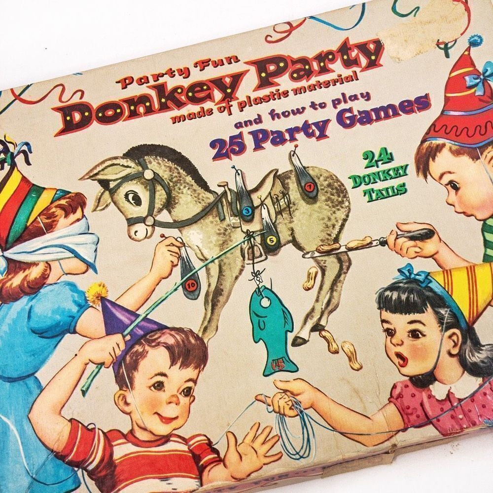 VTG 1952 Party Fun Donkey Party Pin the Tail Whitman